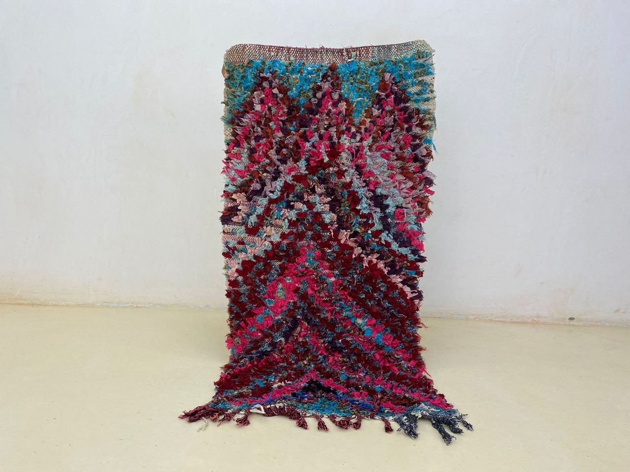 Moroccan Rug Handmade Boucherouite 22’x4’6 Vintage Berber Patchwork Tribal Rug