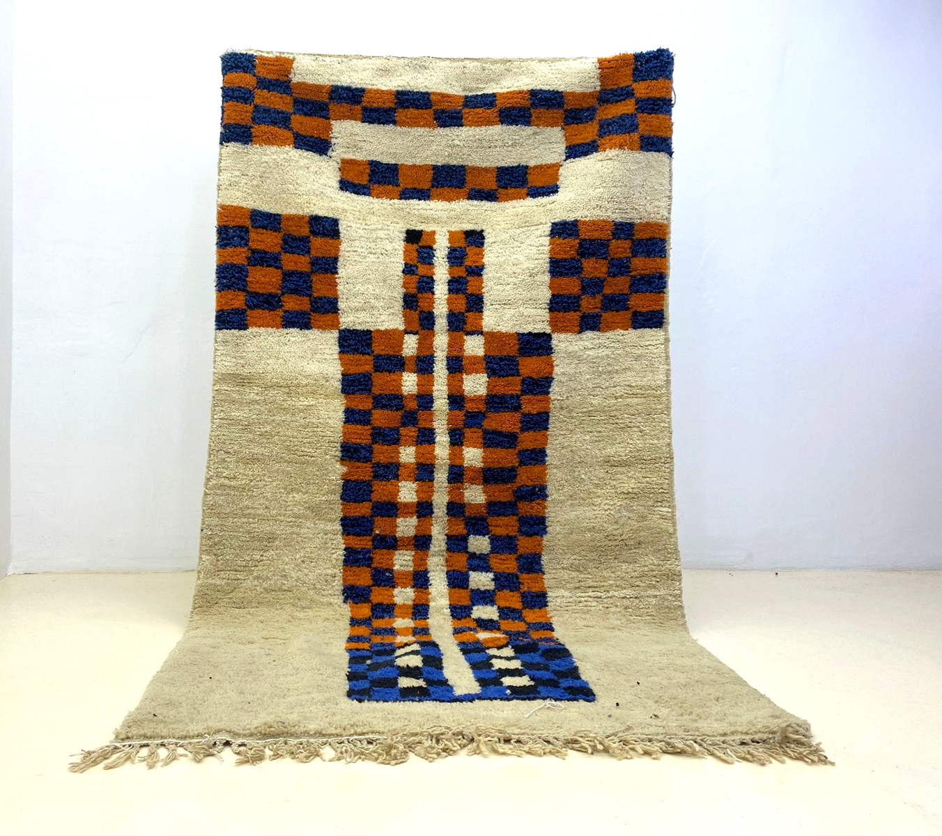 Handmade Moroccan Berber Wool Rug Blue Orange Geometric Tribal Area Carpet Boho
