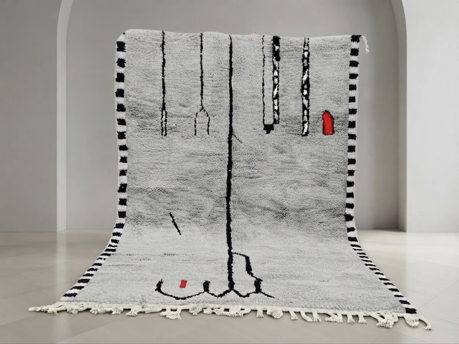 Handmade Moroccan Berber Rug Beni Ouraina Style Gray Wool Area Rug Design Carpet