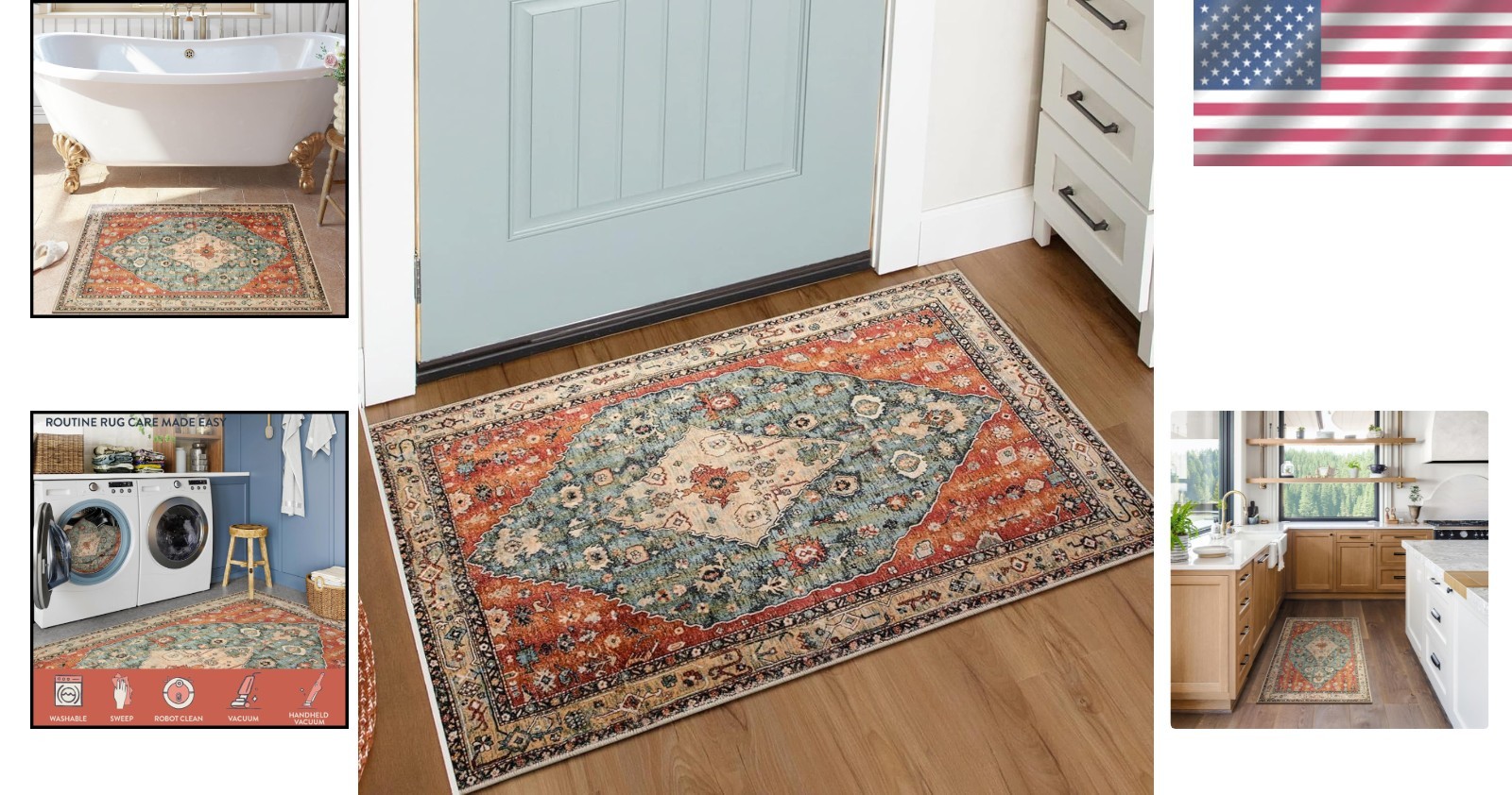 Boho Tribal 2×3 Washable Rug – Non-Slip Indoor Doormat in Geometric Design