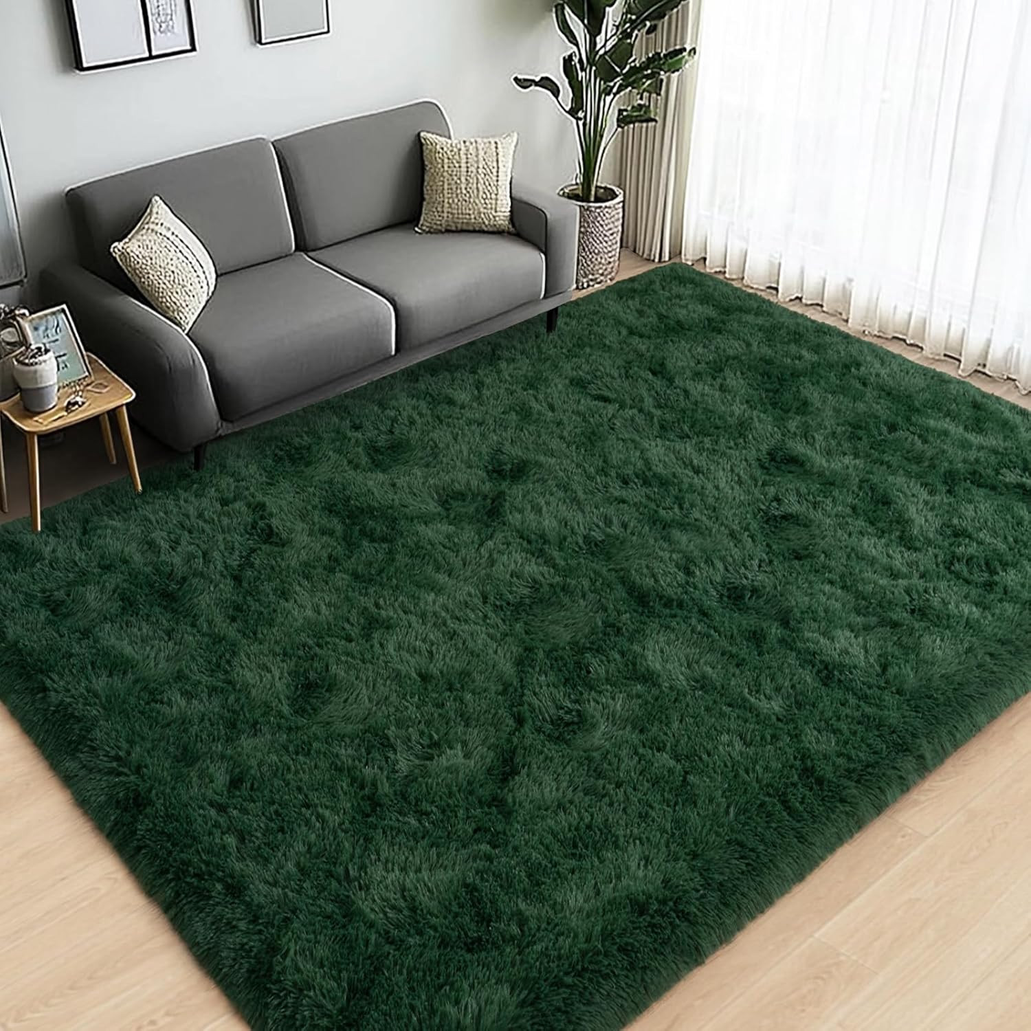 Dark Green 8×10 Fluffy Shag Area Rug – Ultra Soft Plush Indoor Carpet