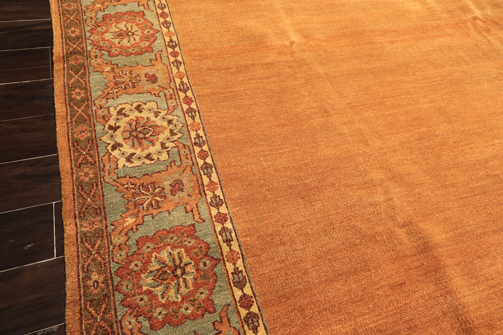 7’10″x9’10” Hand Knotted Wool Caramel, Turquoise Jaipur Traditional Kalaty Rug