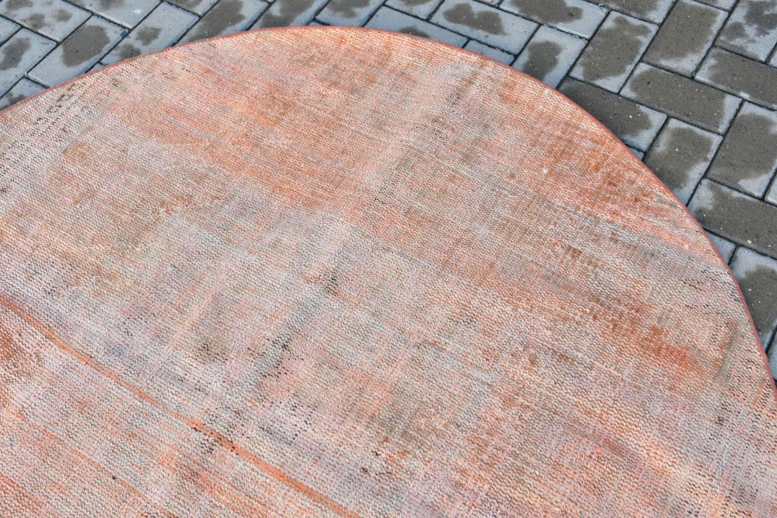 5,2×5,2 ft Turkish Rug, Vintage Round Rug, Red Brown Abstract Rug