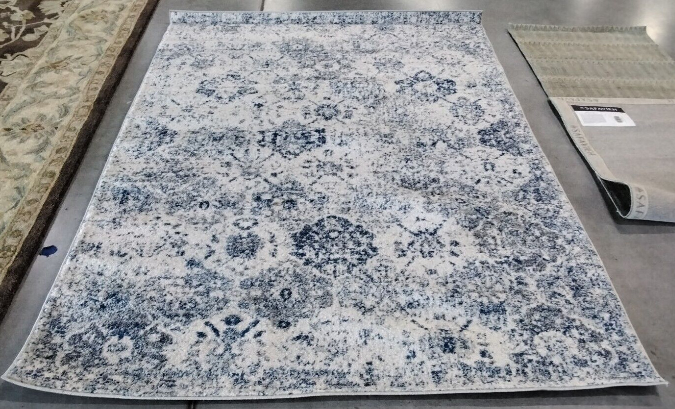 WHITE / ROYAL BLUE 5′-3″ X 7′-6″ Damaged Rug, Reduced Price 1172721290 MAD611C-5