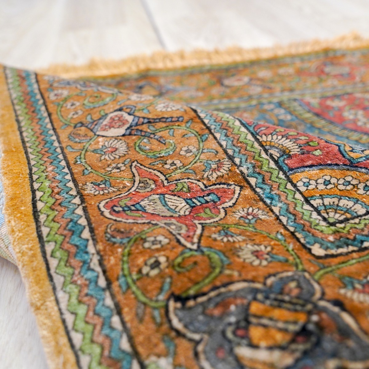 2.5×2.5ft Handmade Silk Rug Small Square Blue hand-knotted Vintage Carpet 876A