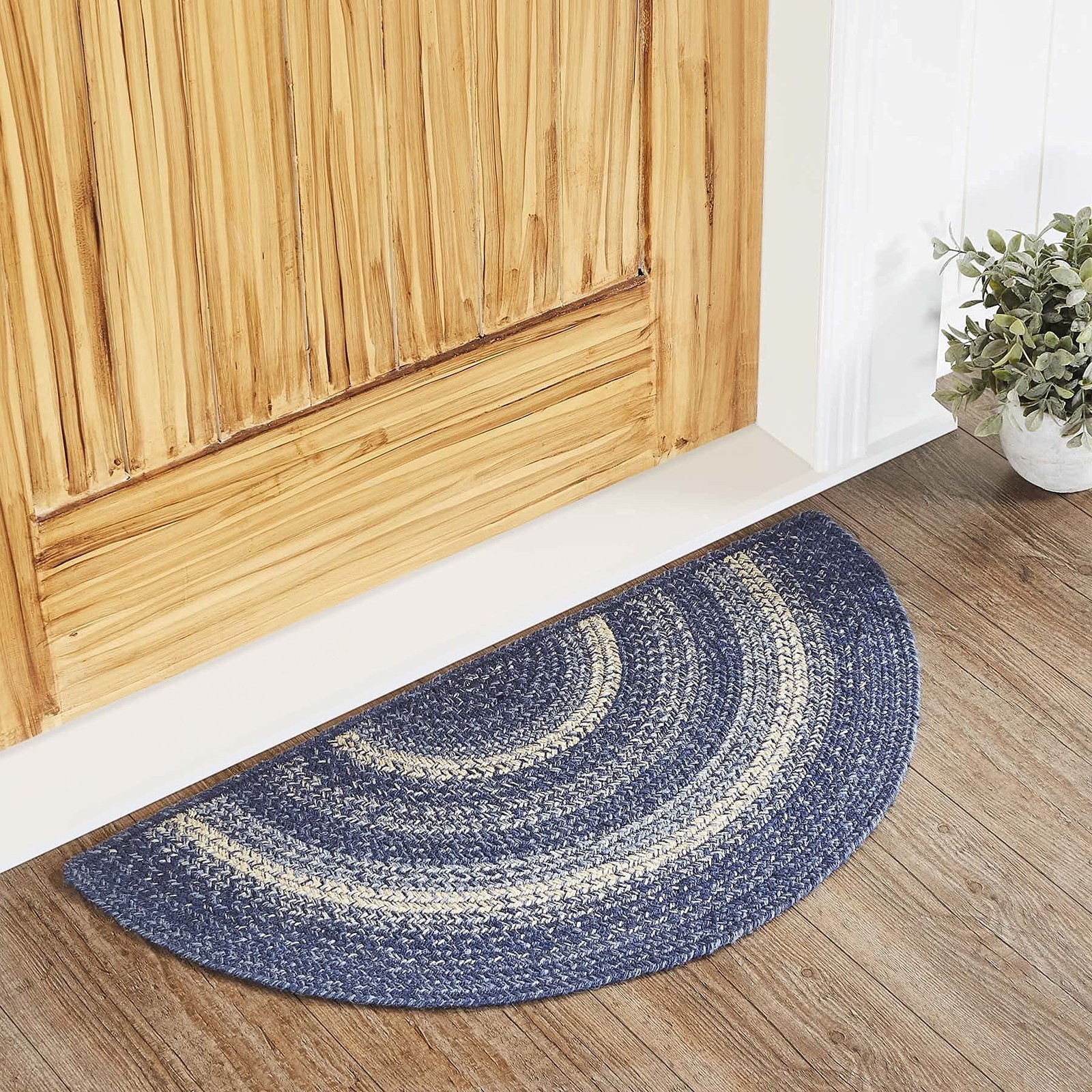 VHC Brands Great Falls Blue Rug with PVC Pad, Jute Blend, Half Circle, Blue W…