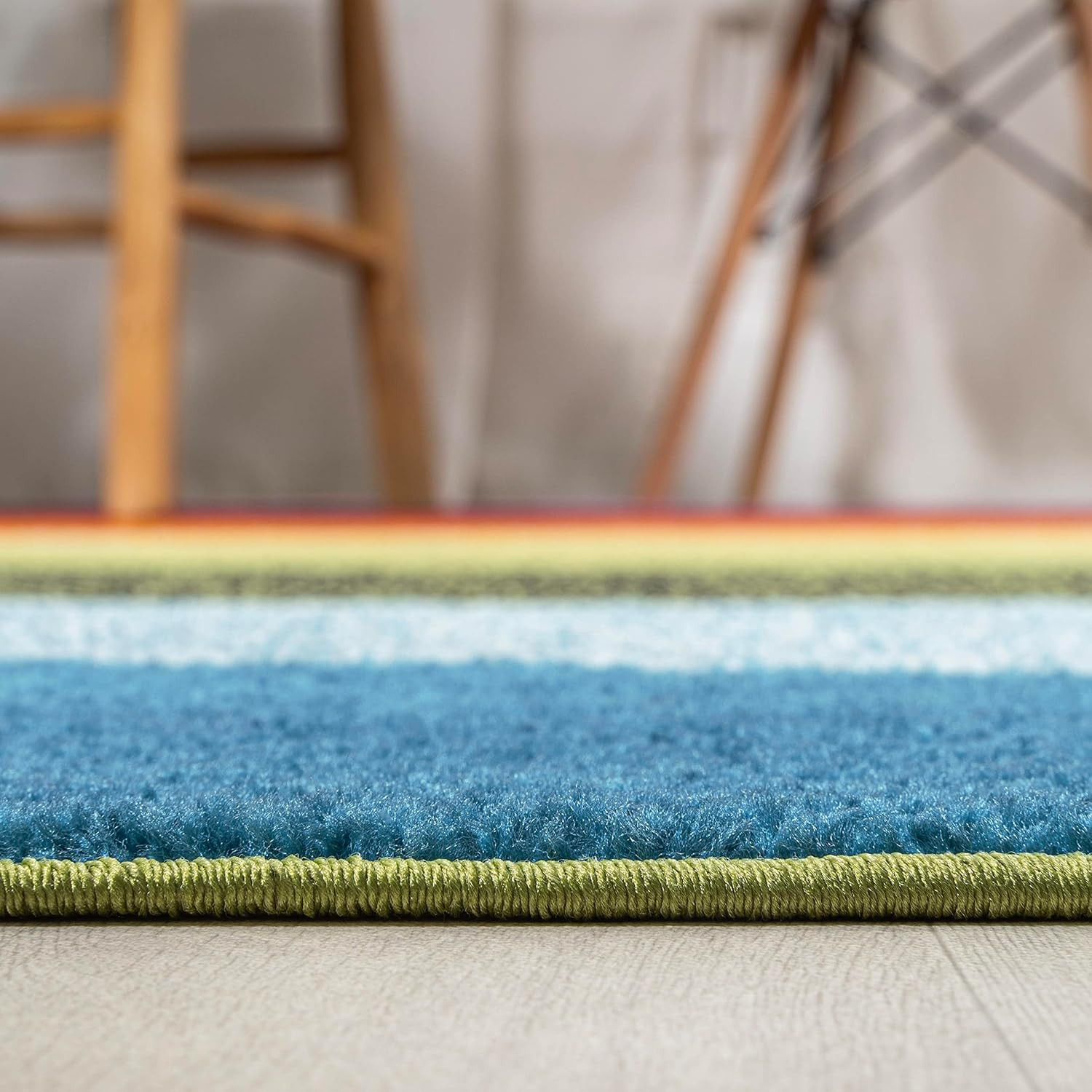 Prism Geometric Striped Indoor Area Rug 4X6, Orange/Green/Blue, Modern, Coastal,