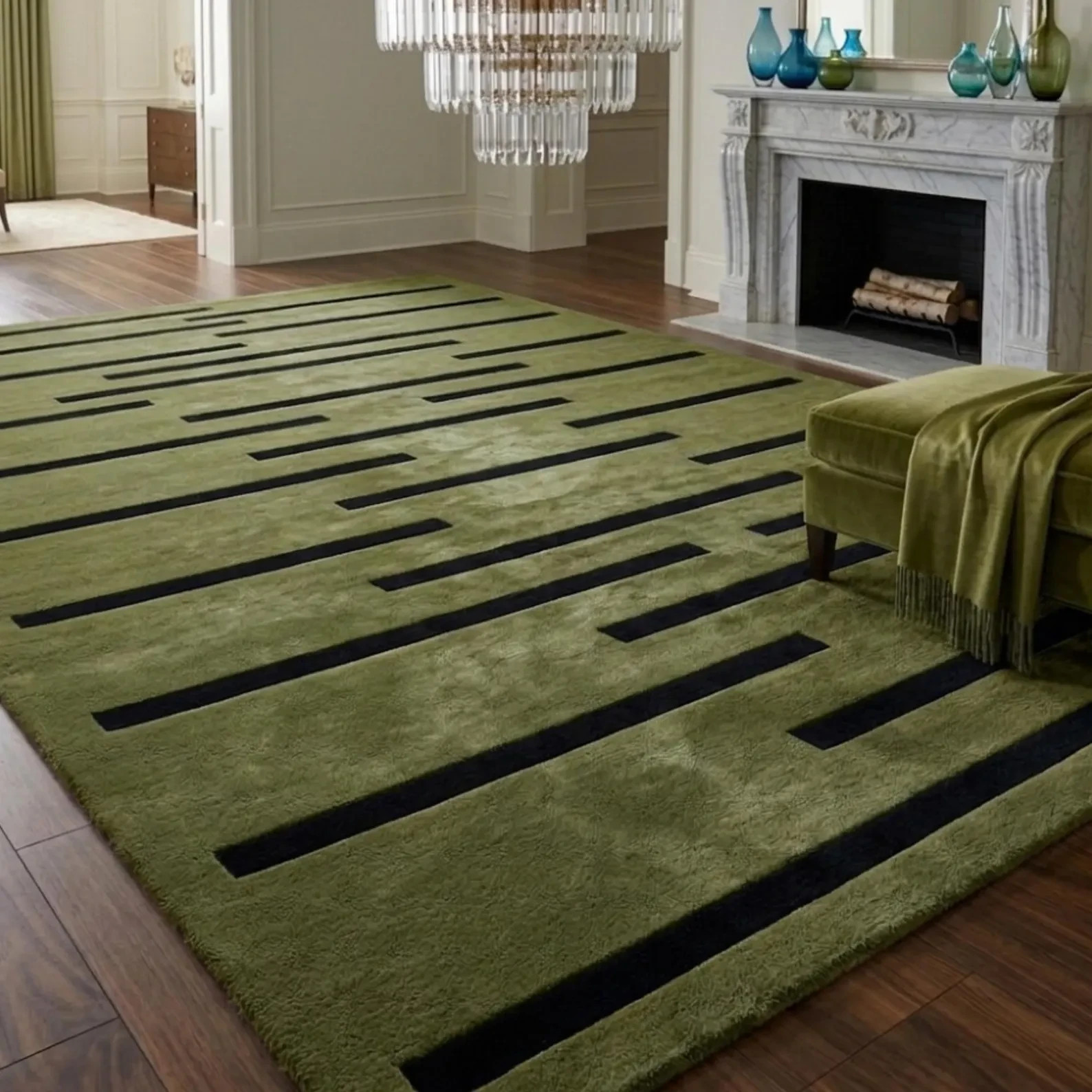 Luxury Soft Green Rug Modern Abstract Carpet for Living Room Bedroom Home Decor
