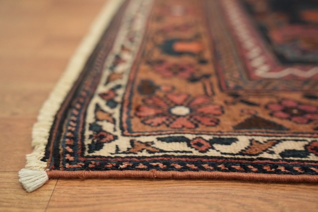 5×8 Hand-Knotted Wool Area Rug in Medallion Tribal Oranges & Navy Blue Hues