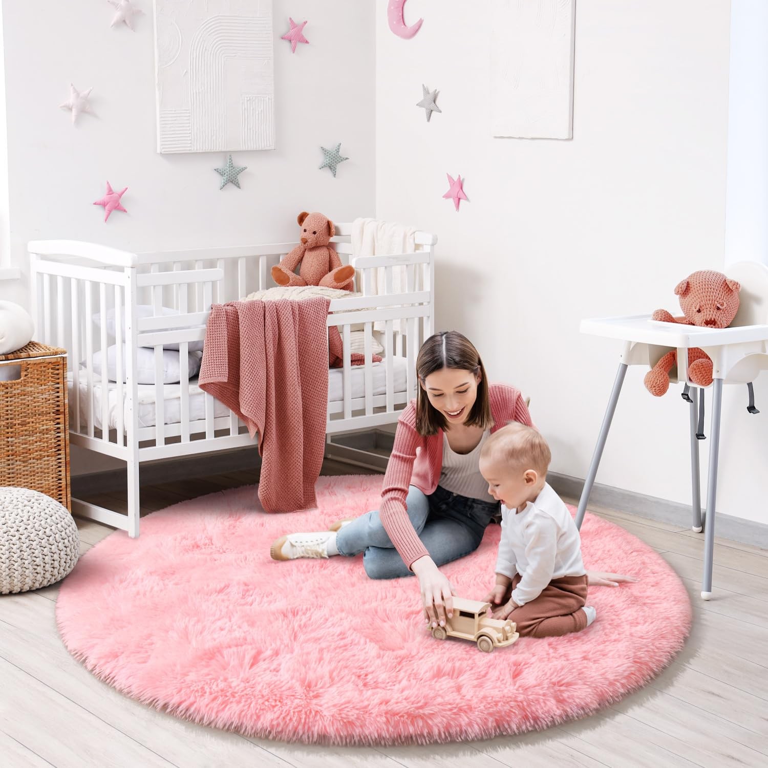 KIXINWA Round Rug for Bedroom, 4×4 Fluffy Soft Circle Area Rugs for Kids Girls