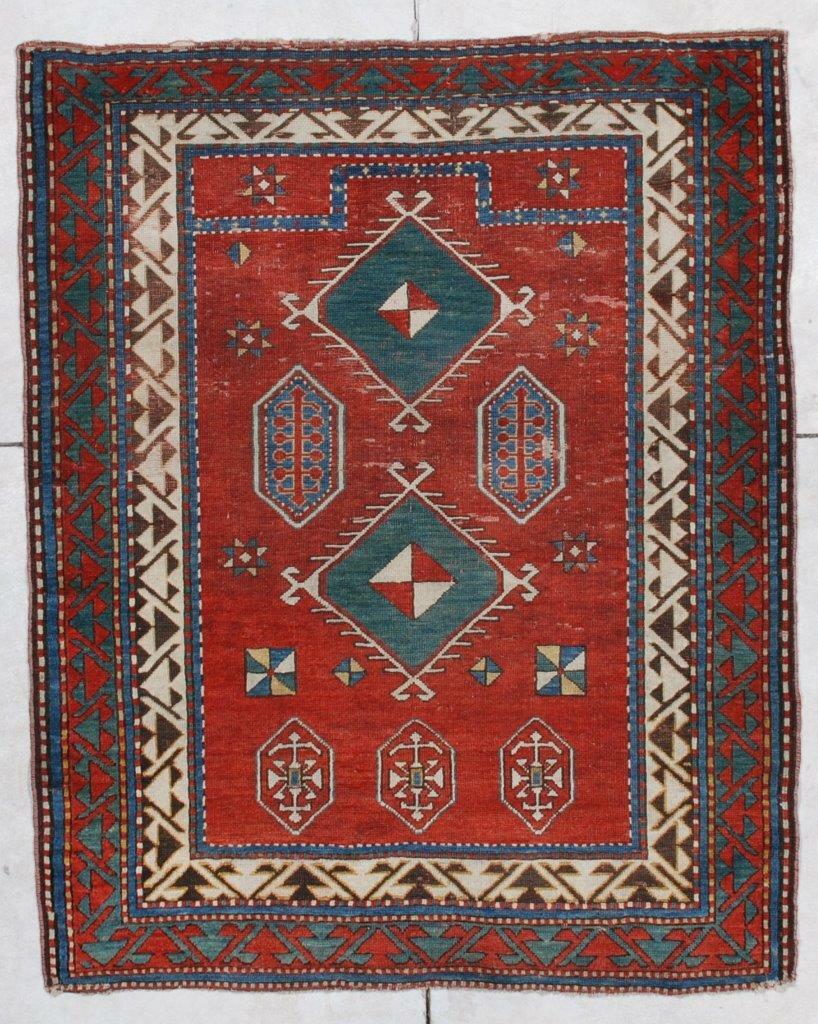 Borchalo Kazak Antique Caucasian Oriental Rug 3’10” X 4’9″ #6876