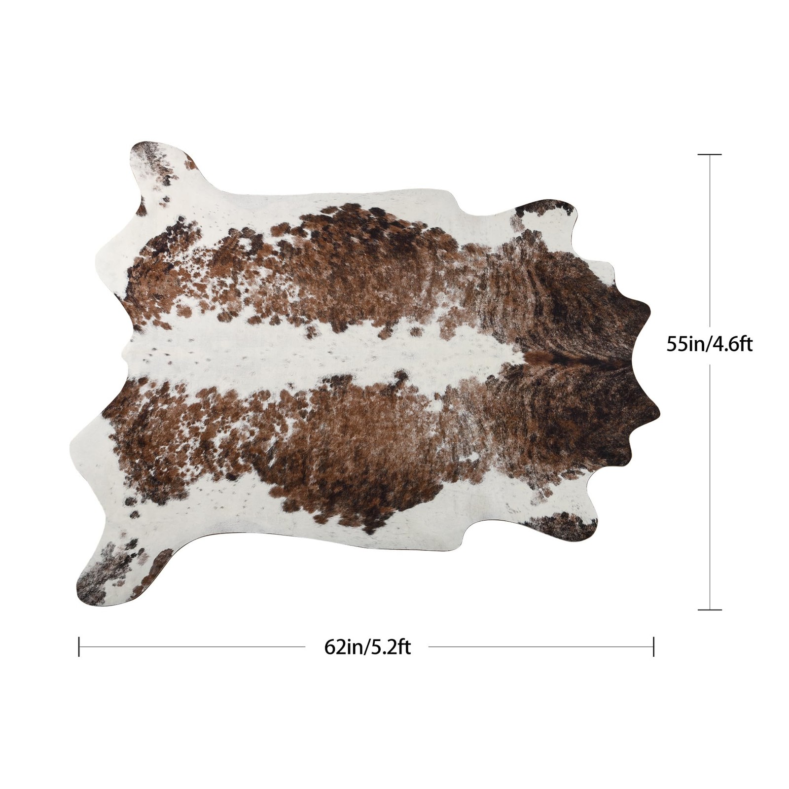 SUNYIWEI Faux Cowhide Rug 4.6×5.2 ft Living Room Bedroom Wall Non-Slip Camel Whi