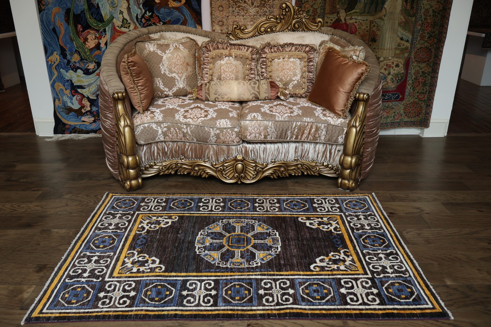 Brown Geometric Oriental Area Rug 4×6 Hand-knotted Wool Carpet for Any Room
