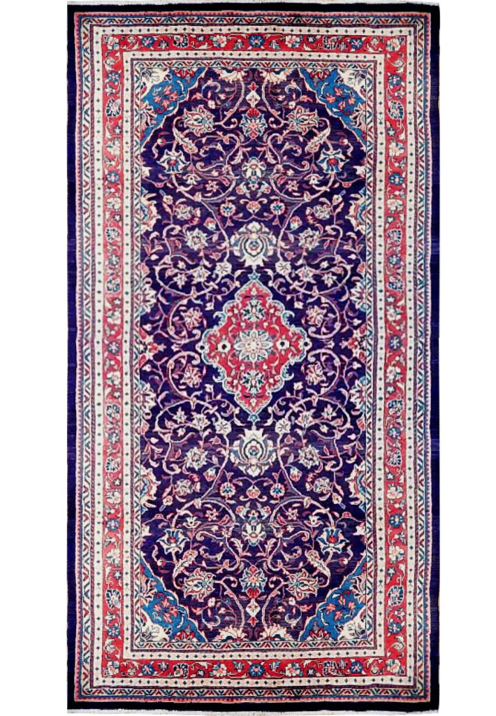 5.8 x 10.5 Semi-Antique Perrsian Blue Sarouuk Mahaal Runner Rug 72099