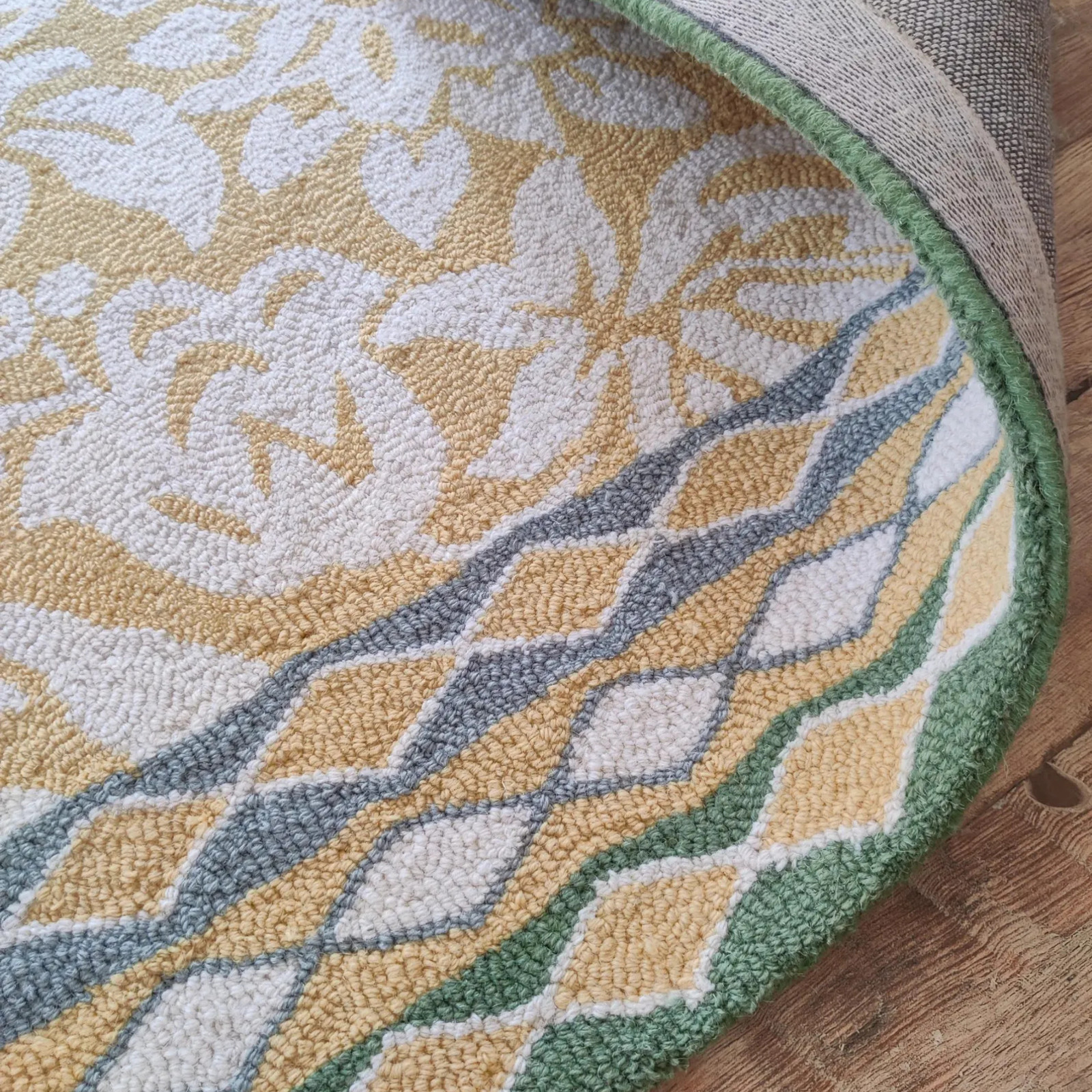 Classic Floral Pattern Area Rug Yellow Ivory Green Border, Handmade Carpets