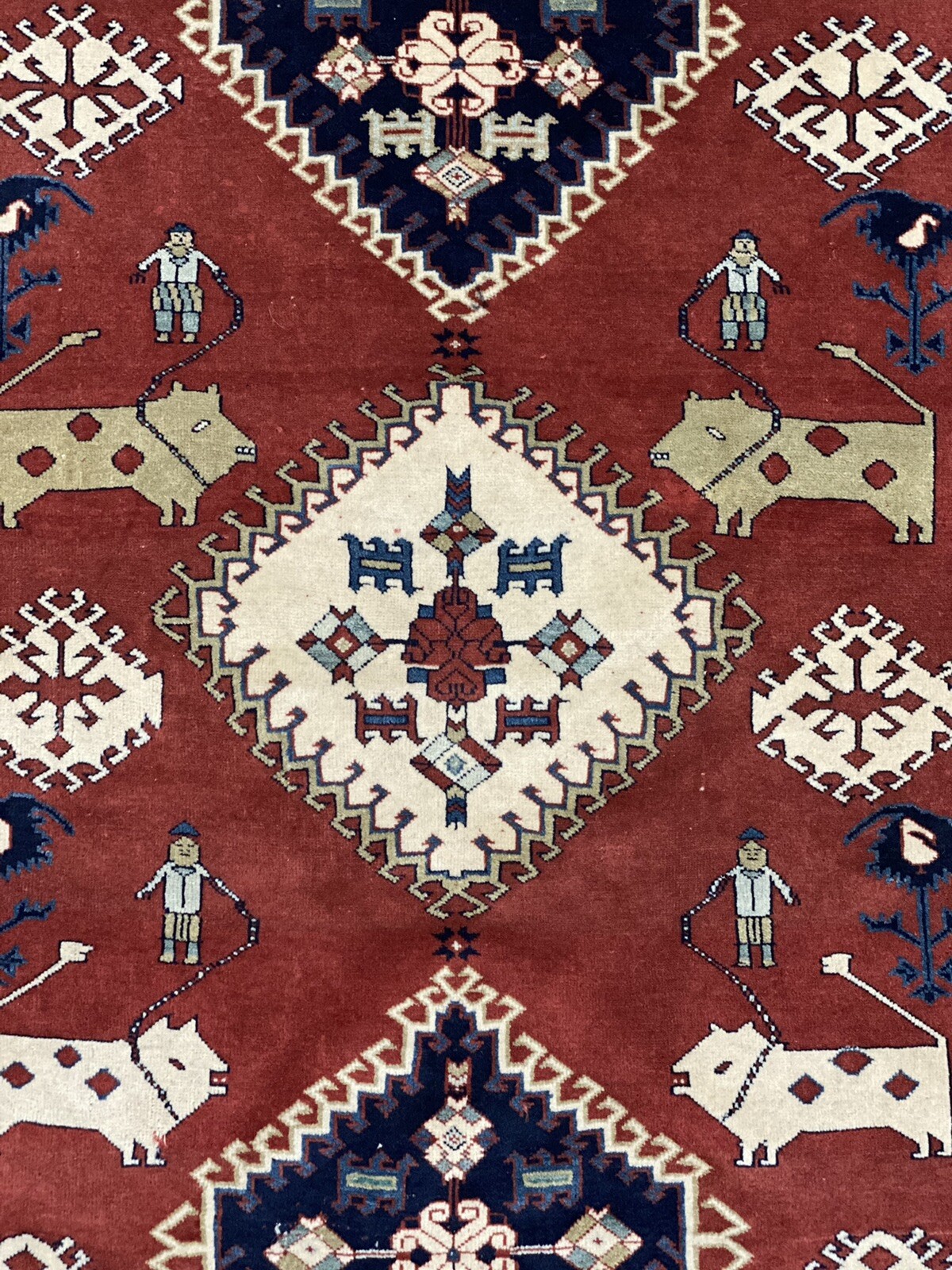 Museum Piece Vintage Animal Man Pictorial Vegetable Dye Kurdi Area Rug Wool 4×6