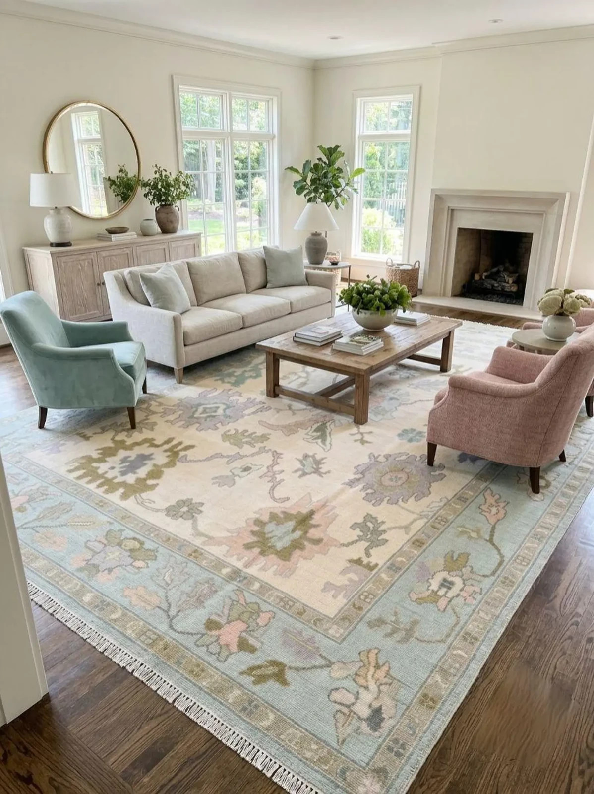 Hand Knotted Wool Oushak Rug: Handmade Muted Pastel Turkish Style Area Rug 9×12