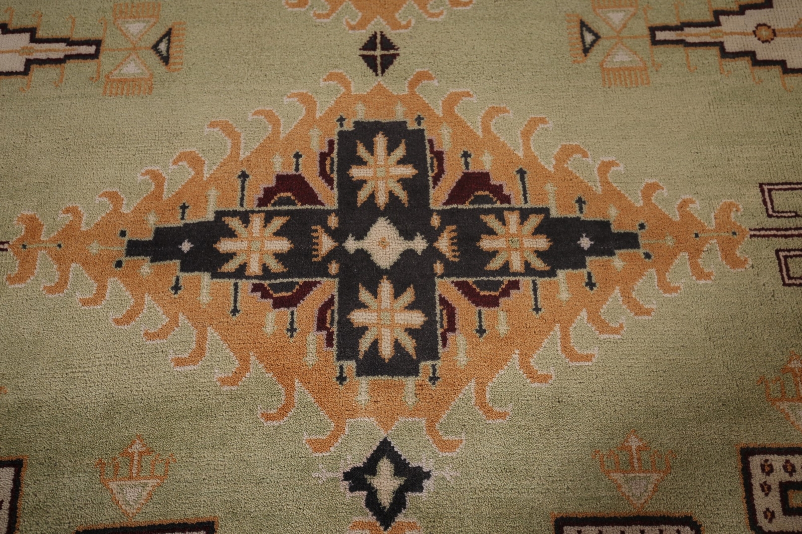 Geometric Viss Indian Tribal Hand-knotted Palace Rug Sage Green 12×18 ft.