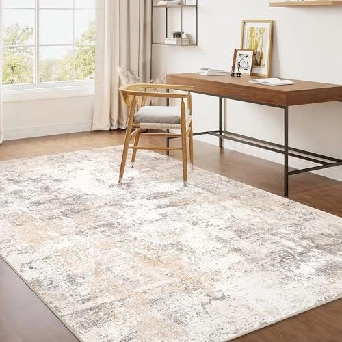 3×4 Washable Area Rug Beige Grey Neutral 3′ x 4′ (Rectangular) Beige/Grey
