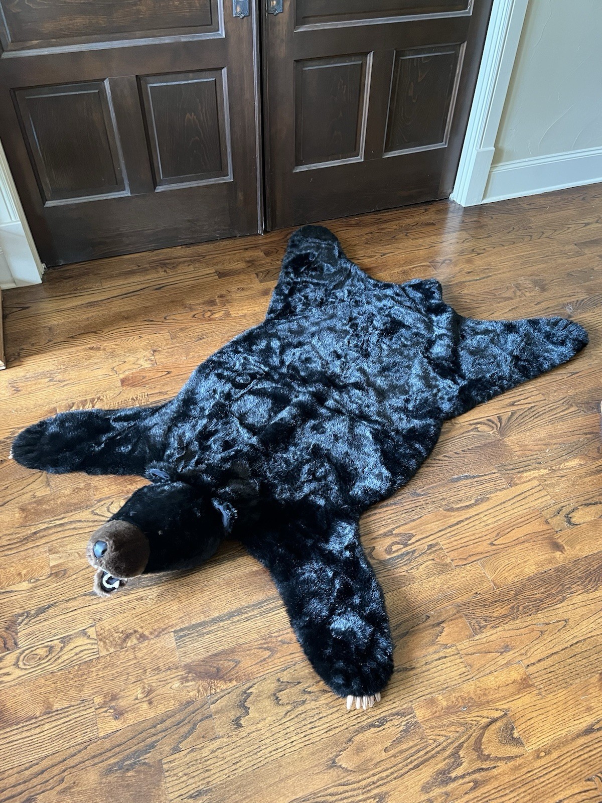 Black Bear Plush Area Rug Faux Fur 65″ x 52″ Large Kids Room Decor Claws Teeth