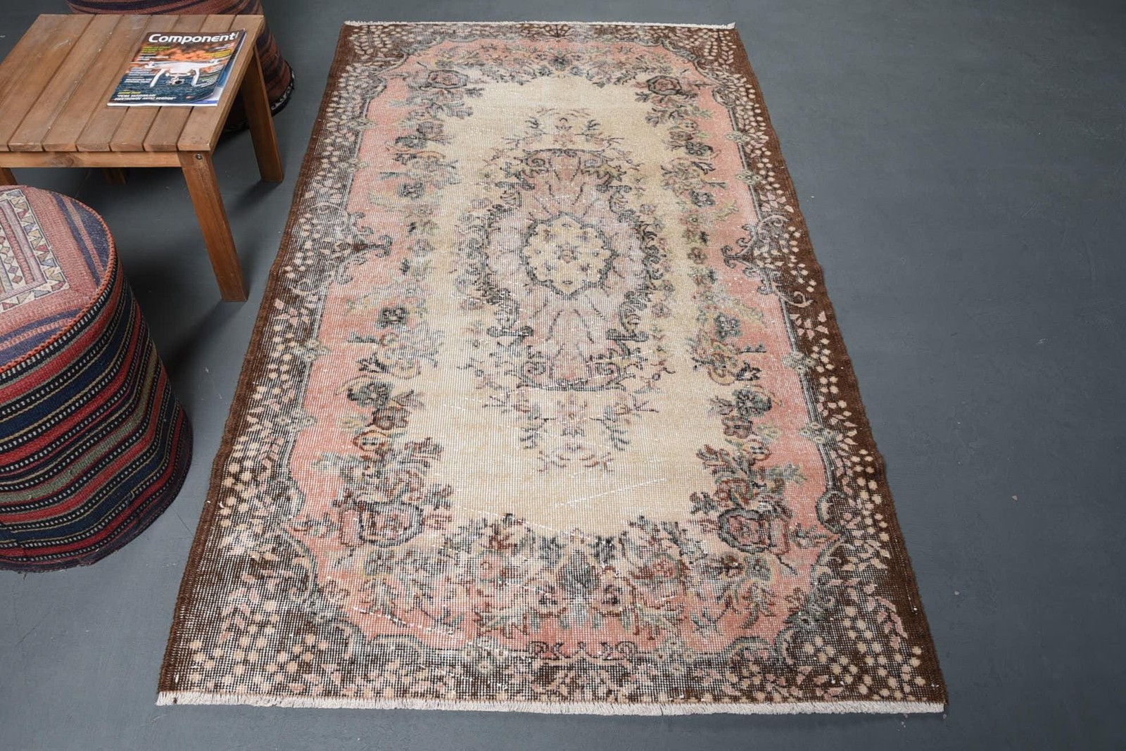 Turkish Vintage Rug 3,9×6,6 ft (119×201 cm), Beige Patchwork Wool Rug