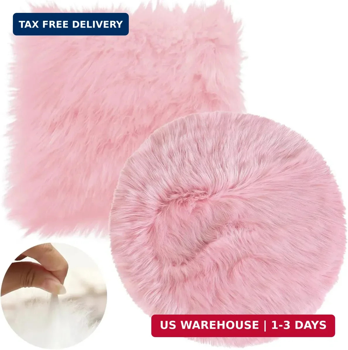 2Pack 12 Inches Mini Faux Fur Rug,Soft Fluffy Plush Area Rug Chair Cover Seat Pa