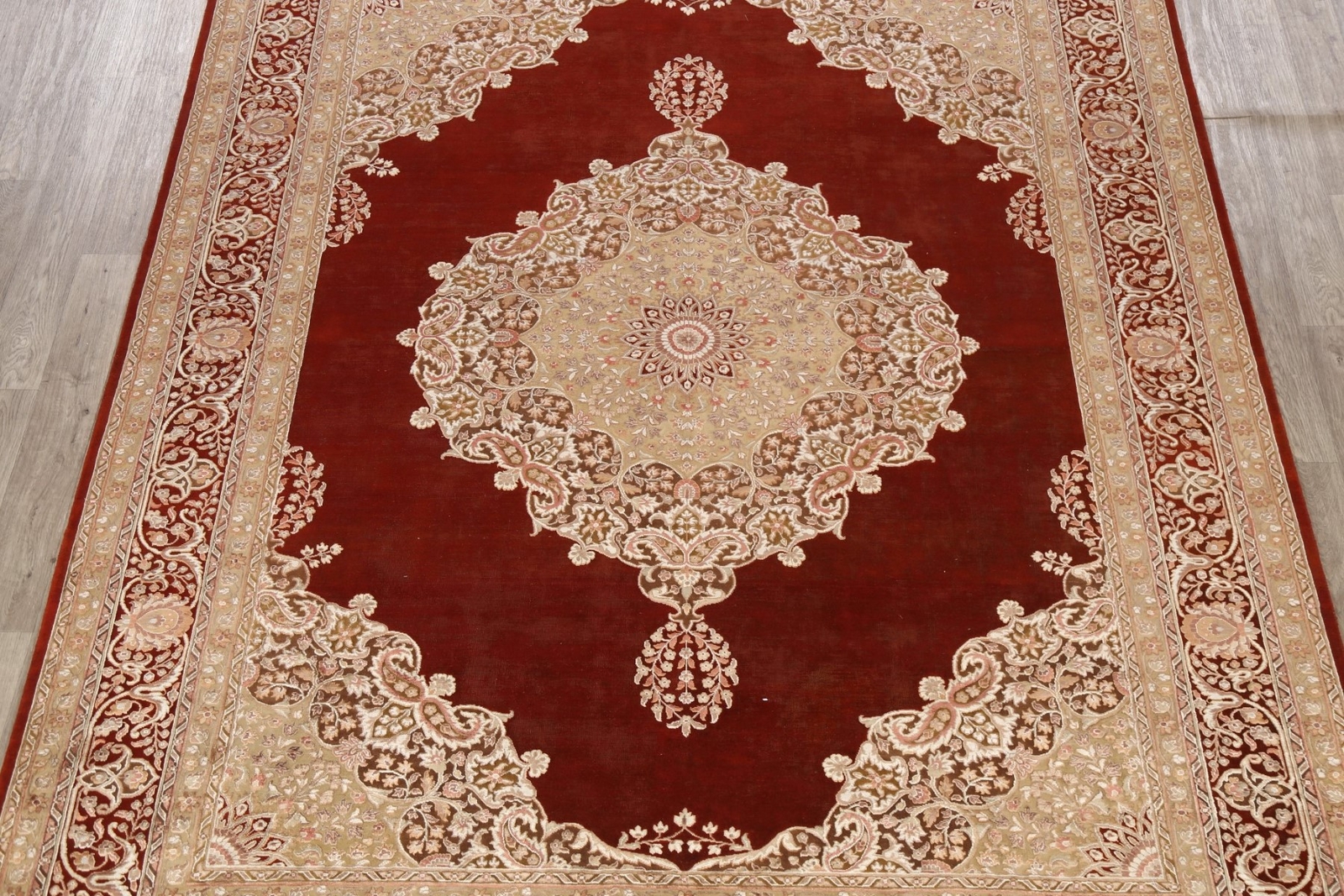 Red Floral Traditional 9×11 ft Area Rug Hand-knotted Living Room Rug