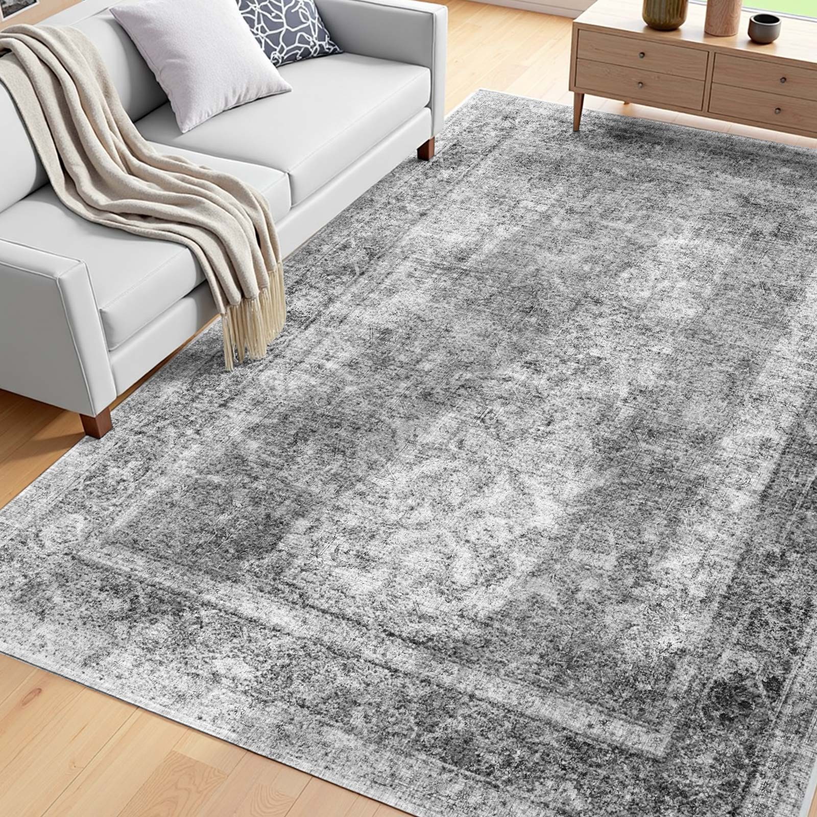 VEVOR Large Area Rug 6×9 ft Anti-Skid and Tear-Resistant Floor Mat Bohemian Gray