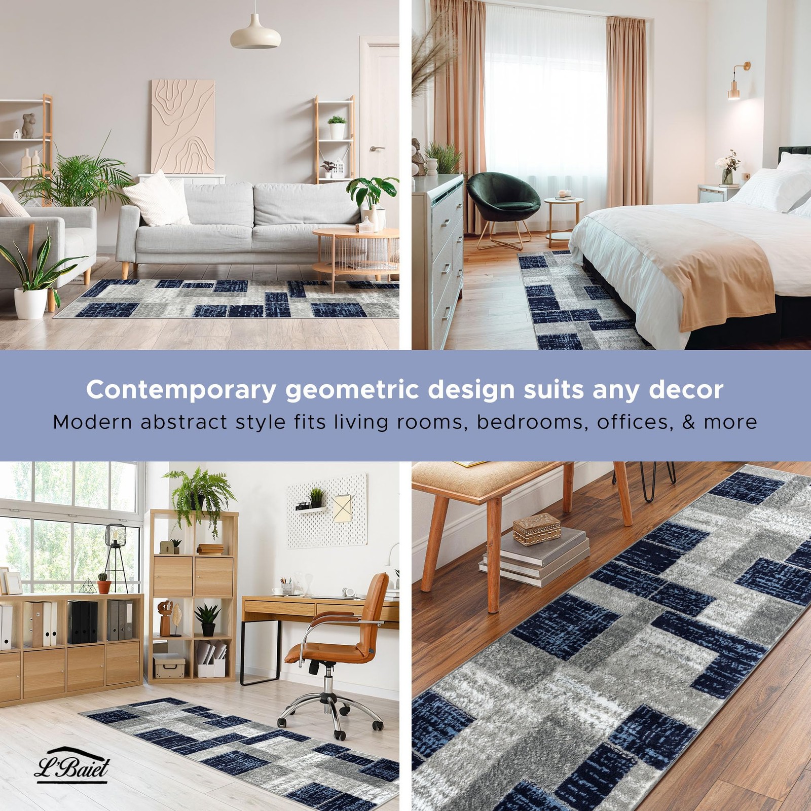 Verena Geometric Area Rug Blue Grey 5′ x 7′ Medium Area Rugs Carpet for Livin…