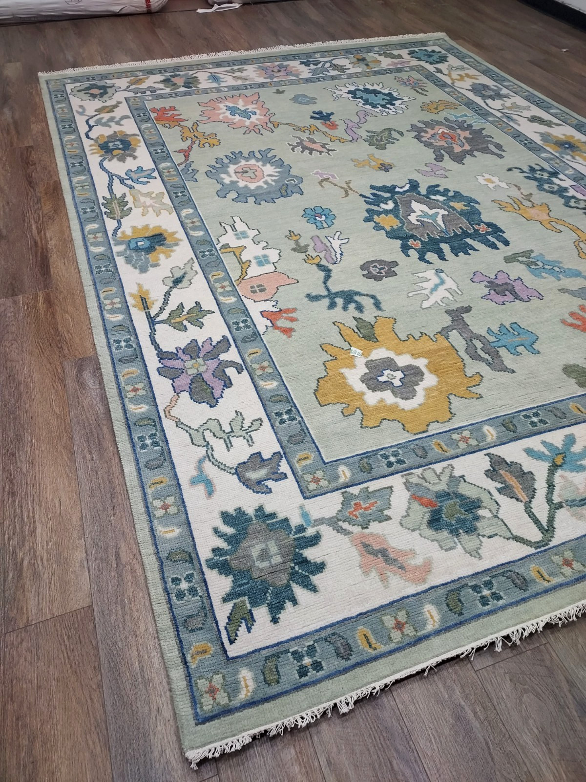 TURKISH OUSHAK RUG.GEOMETRICMULTICOLORED AREA RUG 9×12 Ft, HANDMADE BOHEMIAN RUG