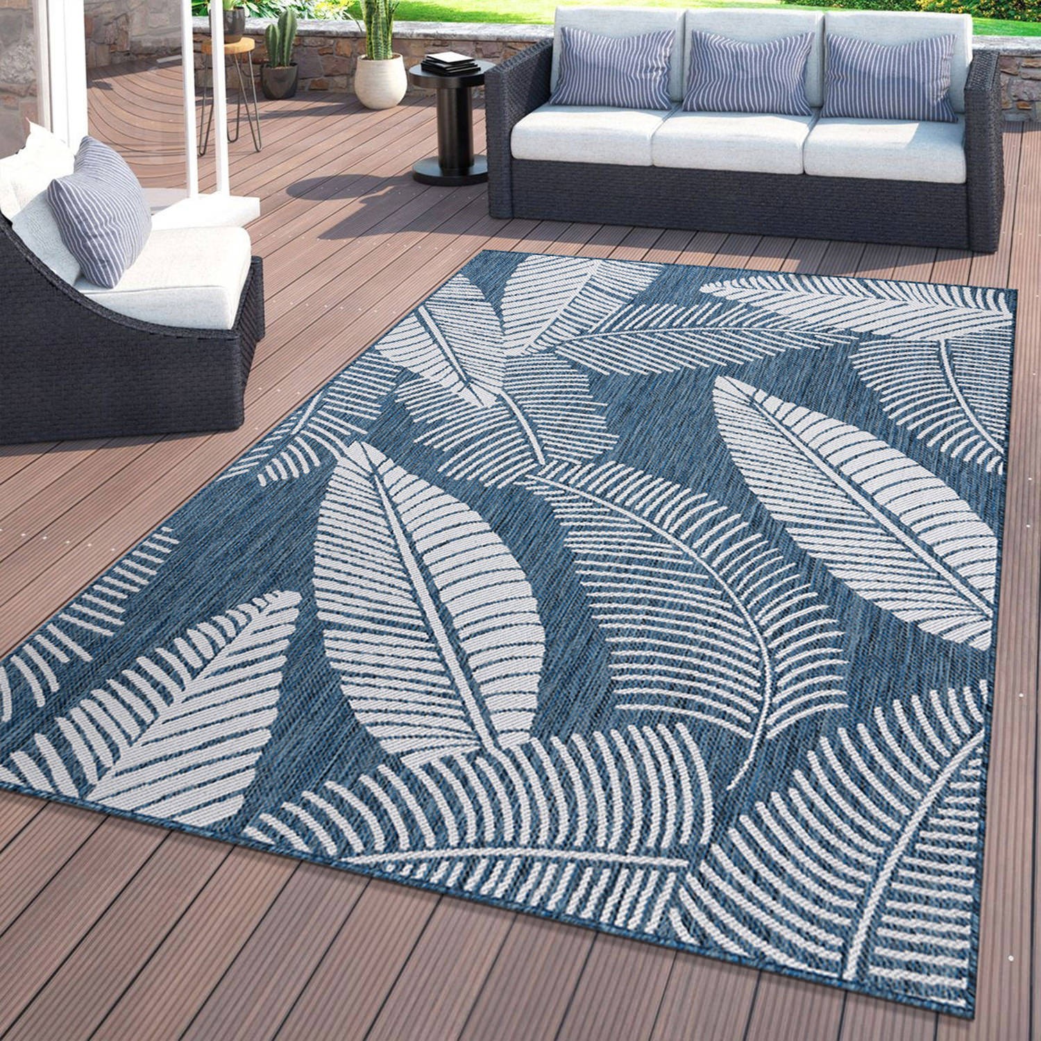 Rugshop Out Door Rugs Distressed Palm Leave Textured Indoor Outdoor Carpet 5×7