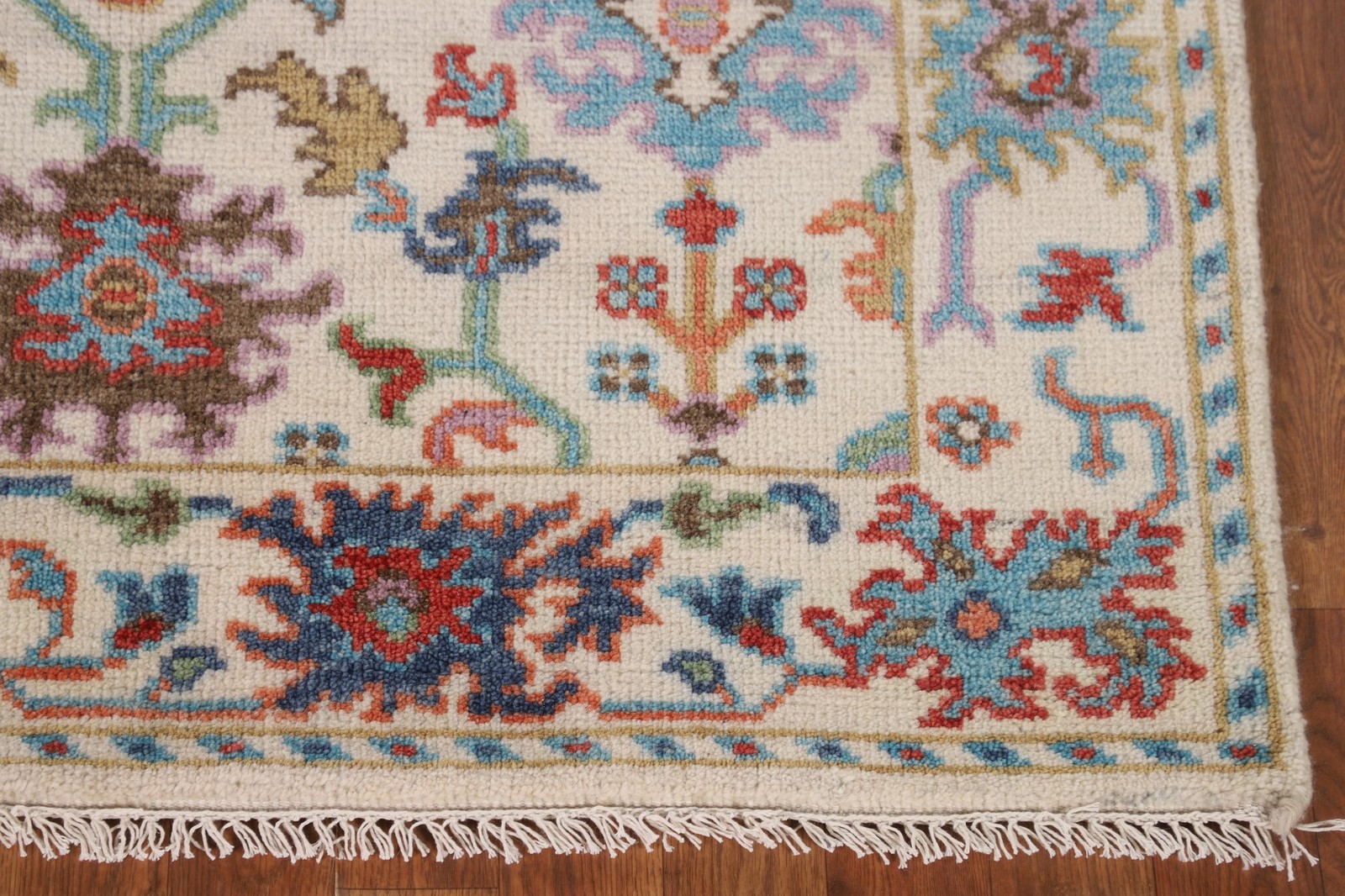 Beige Ivory Oushak Accent Rug 3×5 Ft Hand-Knotted Oriental Wool Floral Carpet