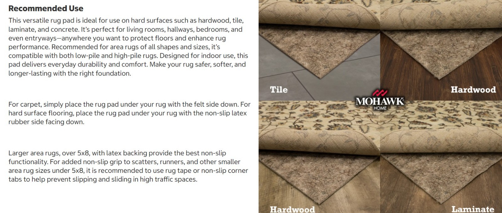 5×8 All Surface Non-Slip Reversible Rug Pad Felt Rubber NEW Open Box