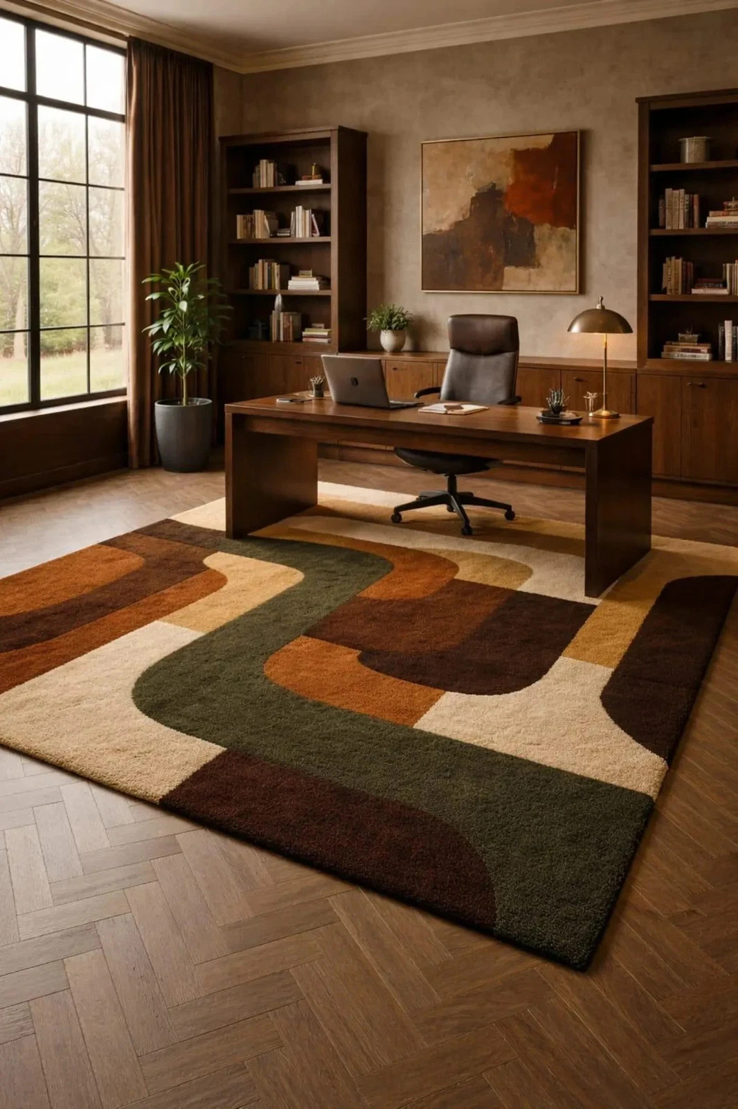 Hand-Tufted Wool Rug: Abstract Geometric Mid-Century Modern 8×10 Area Rug Carpet