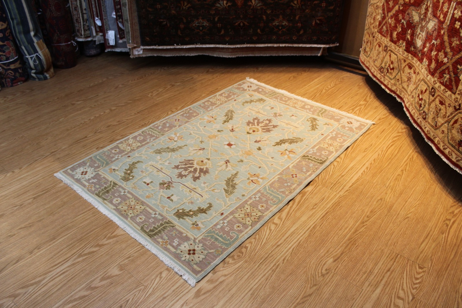 Beautiful decorative Handmade Wool Rug 4′ x 6′ Sumak Kilim Light Green Color