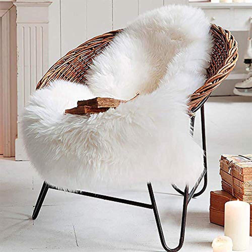 Super Soft Fluffy Faux Sheepskin Rug for Bedroom 2ft x 3ft, White