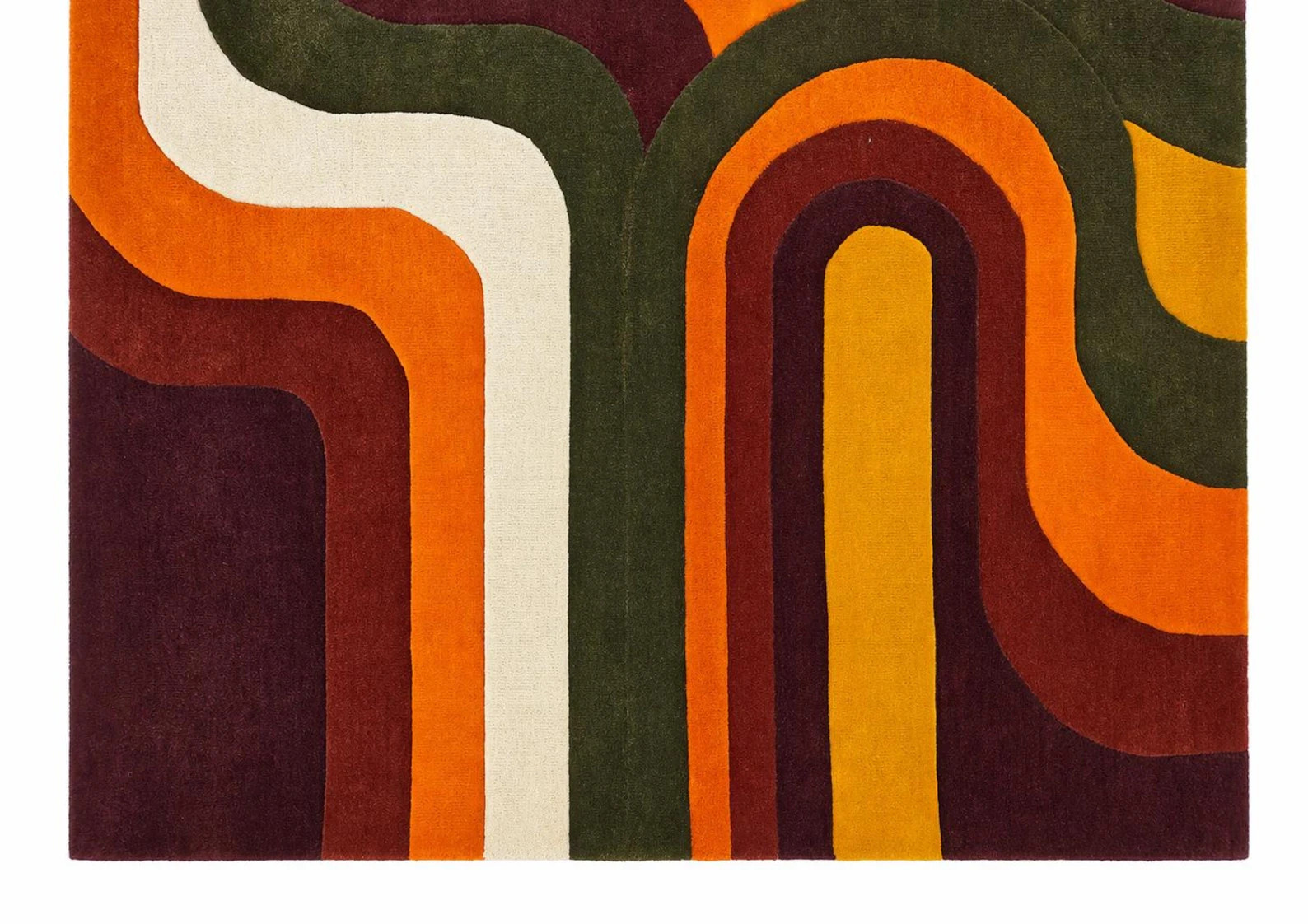 Retro Geometric Wool Rug – Mid Century Modern Earth Tone Floor Decor 8×12|9×15