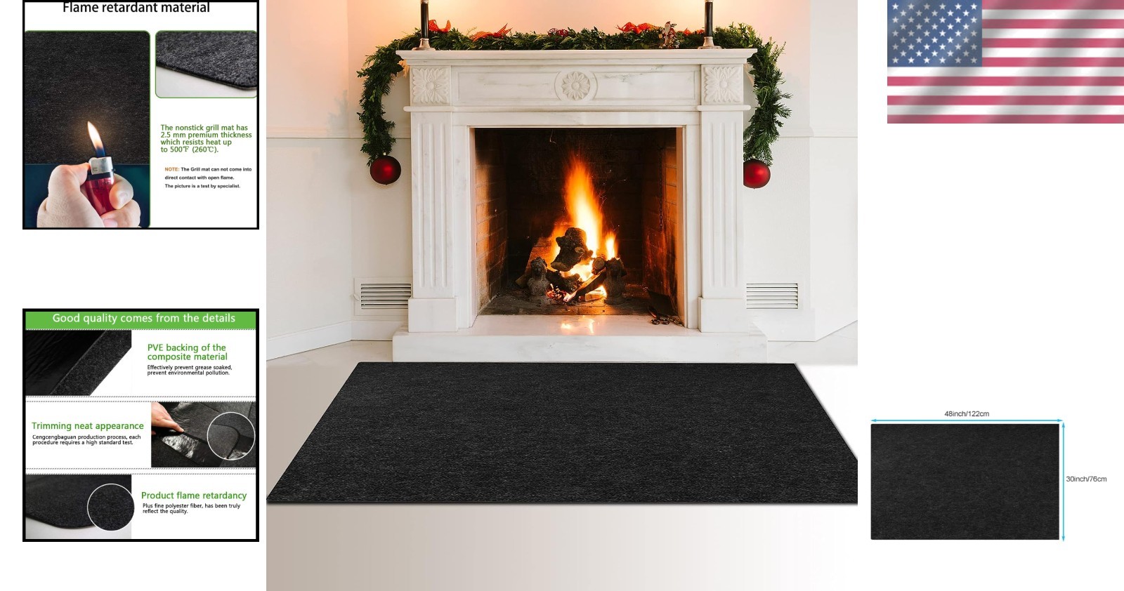 48” x 30” Fireplace Hearth Rug with Anti-Skid Backing – Fire Safety