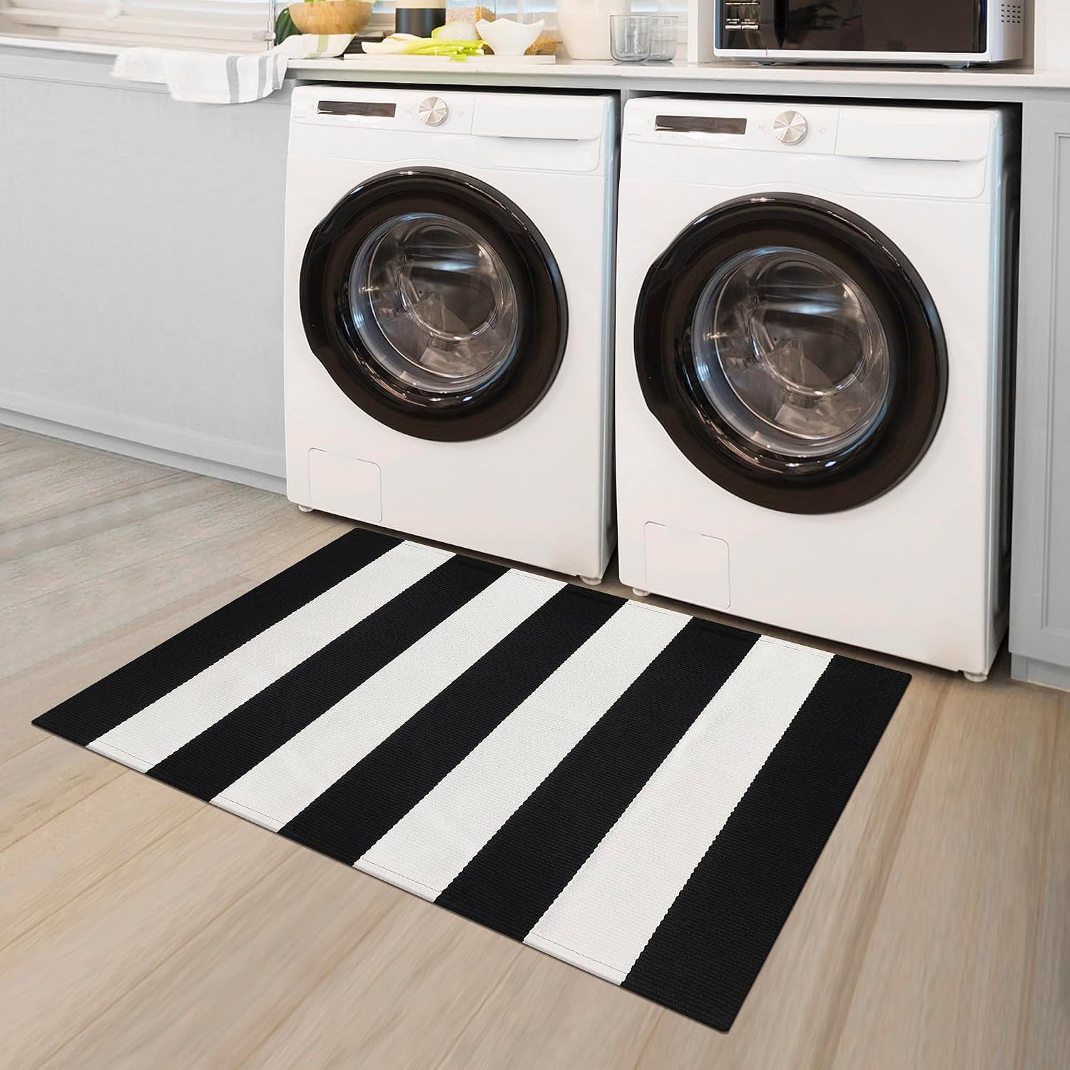 Black White Striped Outdoor Rug 2’x3′ Porch Door Mat Decor Carpet | Striped Cott