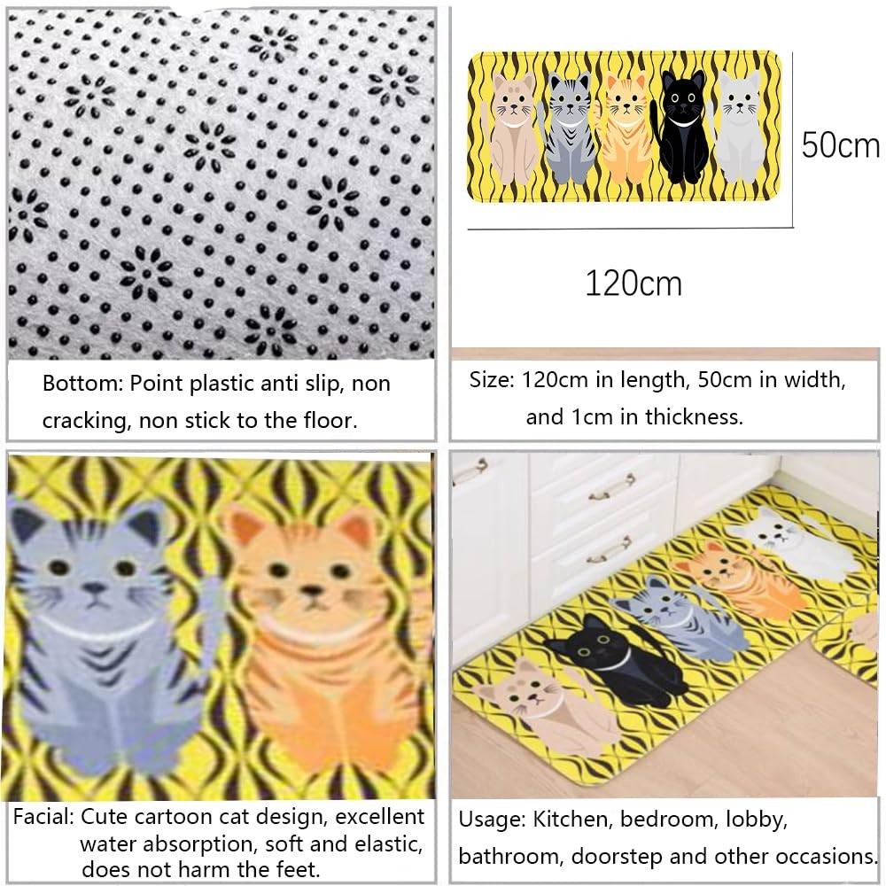 1 PCS Yellow Rectangle Cartoon Lovely Cat Pattern Mat Rug for Stairway Toilet…