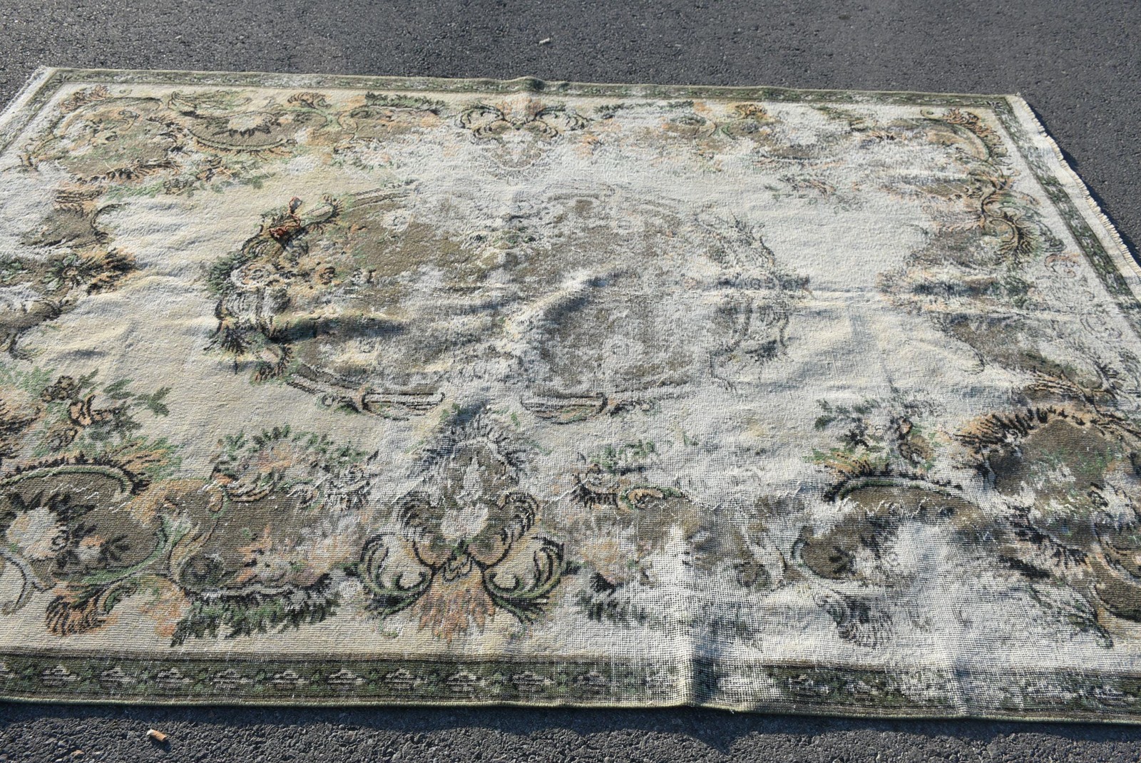 Vintage Rug, Large 6,7×10 ft Turkish Rug, Green Brown Camouflage Wool Rug