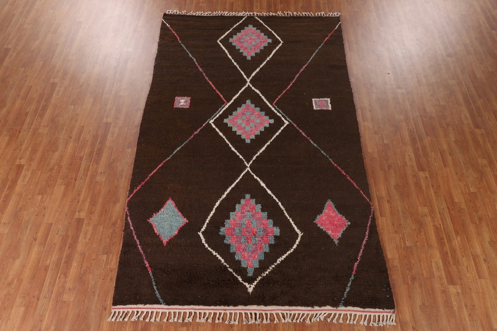 Boho Brown Moroccan Area Rug 7×11 Handmade Wool Tribal Style Oriental Carpet