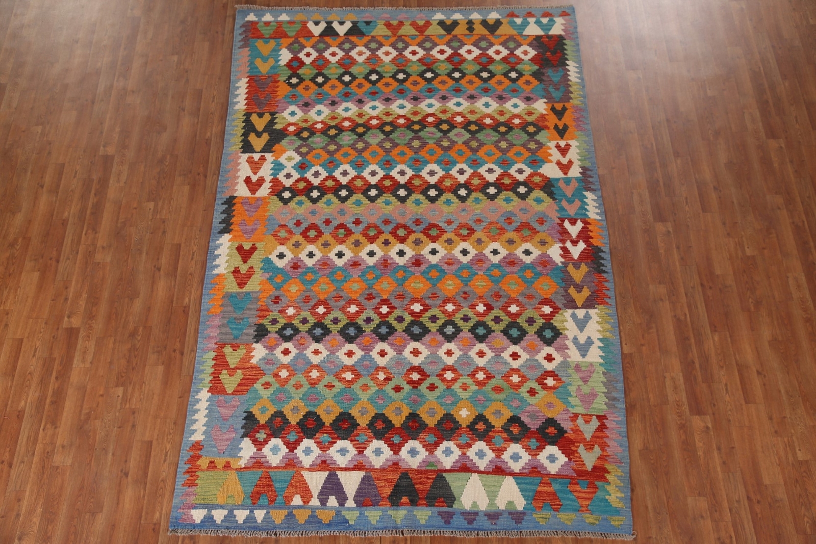 Colorful Kilim Rugs Rectangle Flatweave Pile Wool Kelim Carpets 7×10 ft