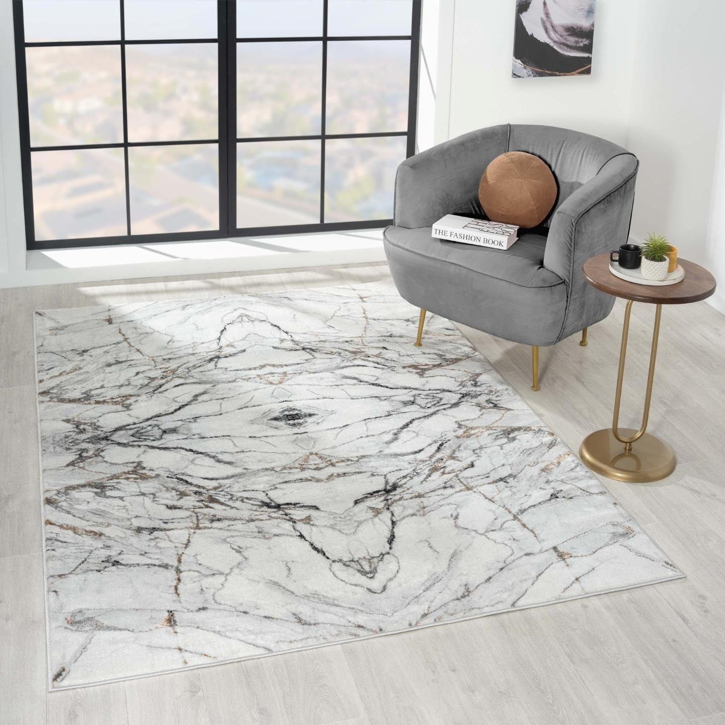 Marble Effect Abstract Gray 5X7 Area Rug