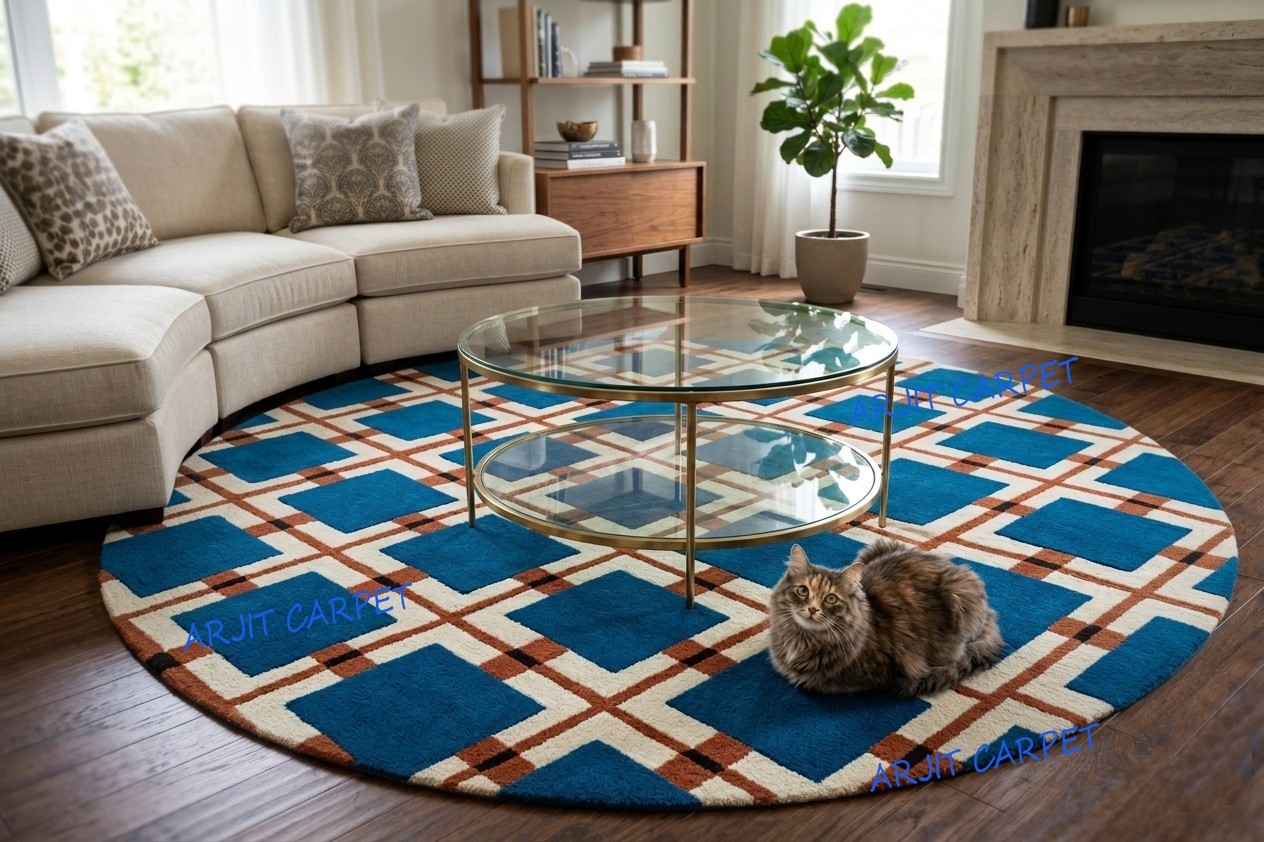 Modern Geometric Hand-Tufted Wool Rug – Bold Grid Pattern Area Living Room