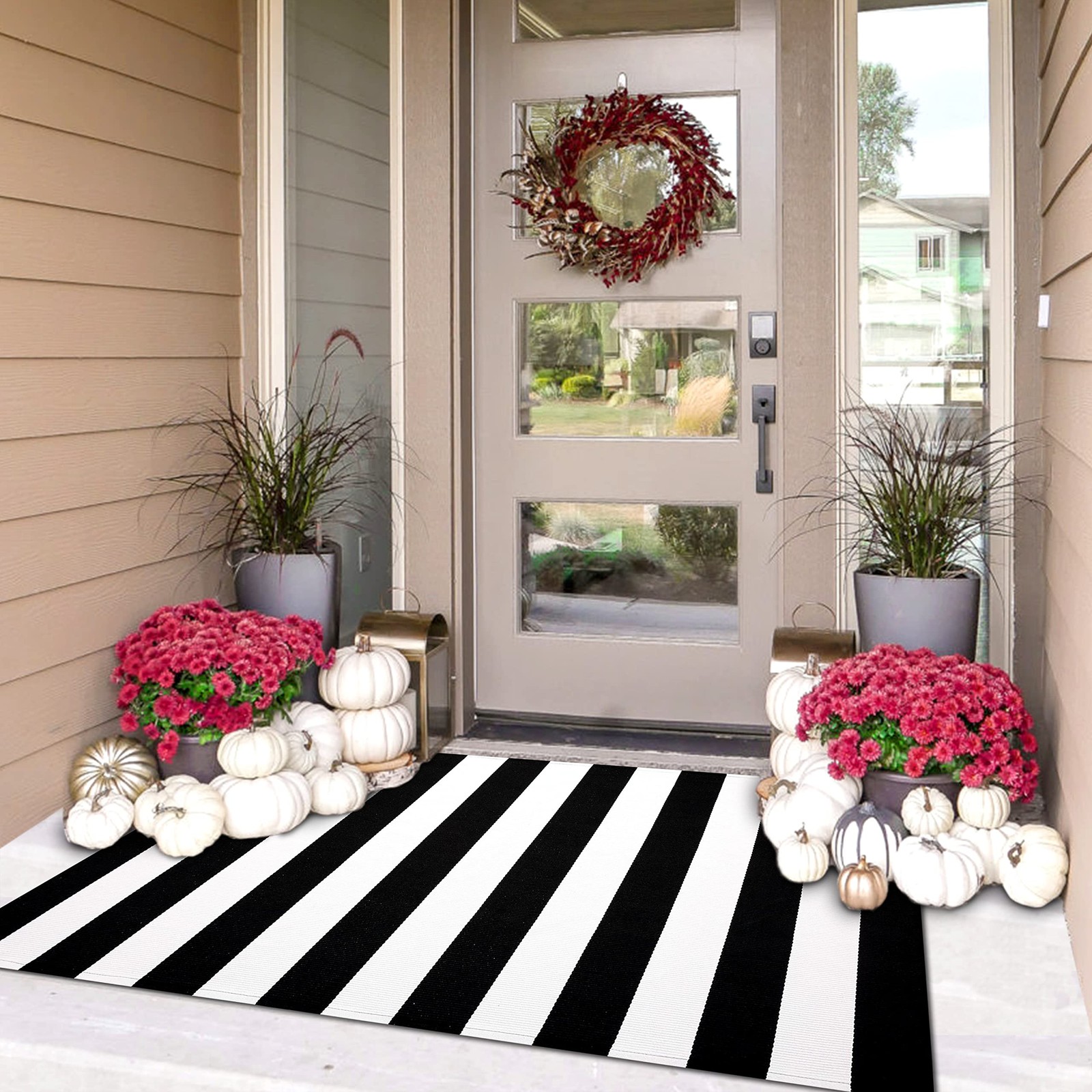IOHOUZE 3×5 Striped Outdoor Rug, 3′ x 5′ (Rectangular), Black White Stripe