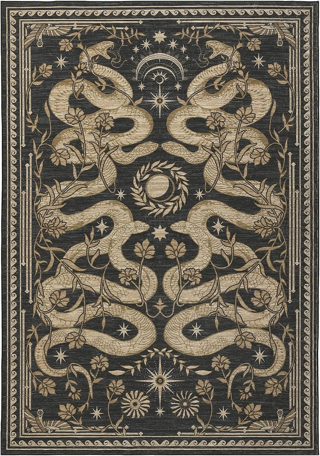 Snake Washable Rugs 5X7 Area Rug for Living Room Forest Soft Low-Pile Stain Resi