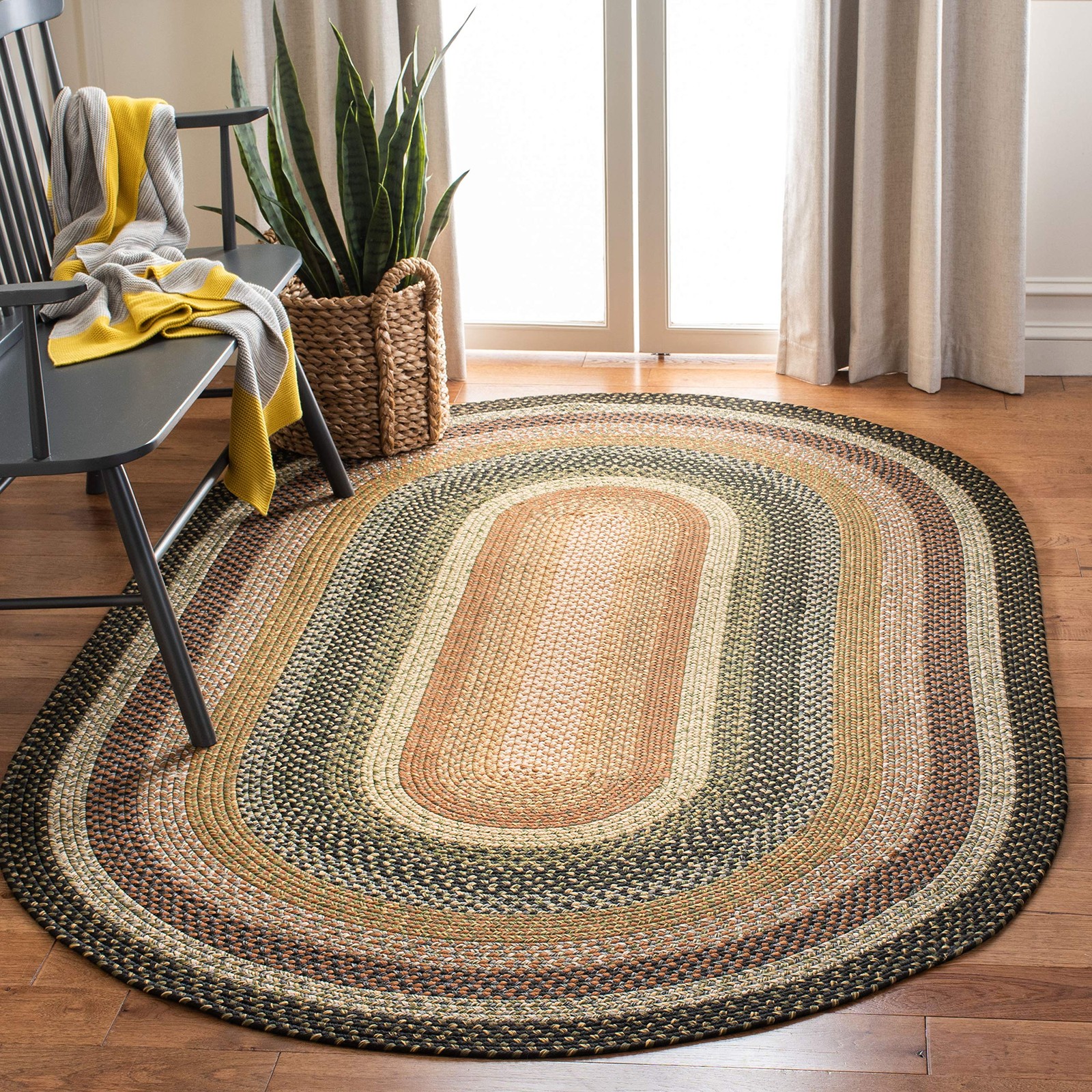 Washable Rug Outdoor Braided Collection – 3′ x 5′ Oval, Multi, Handmade & Rev…