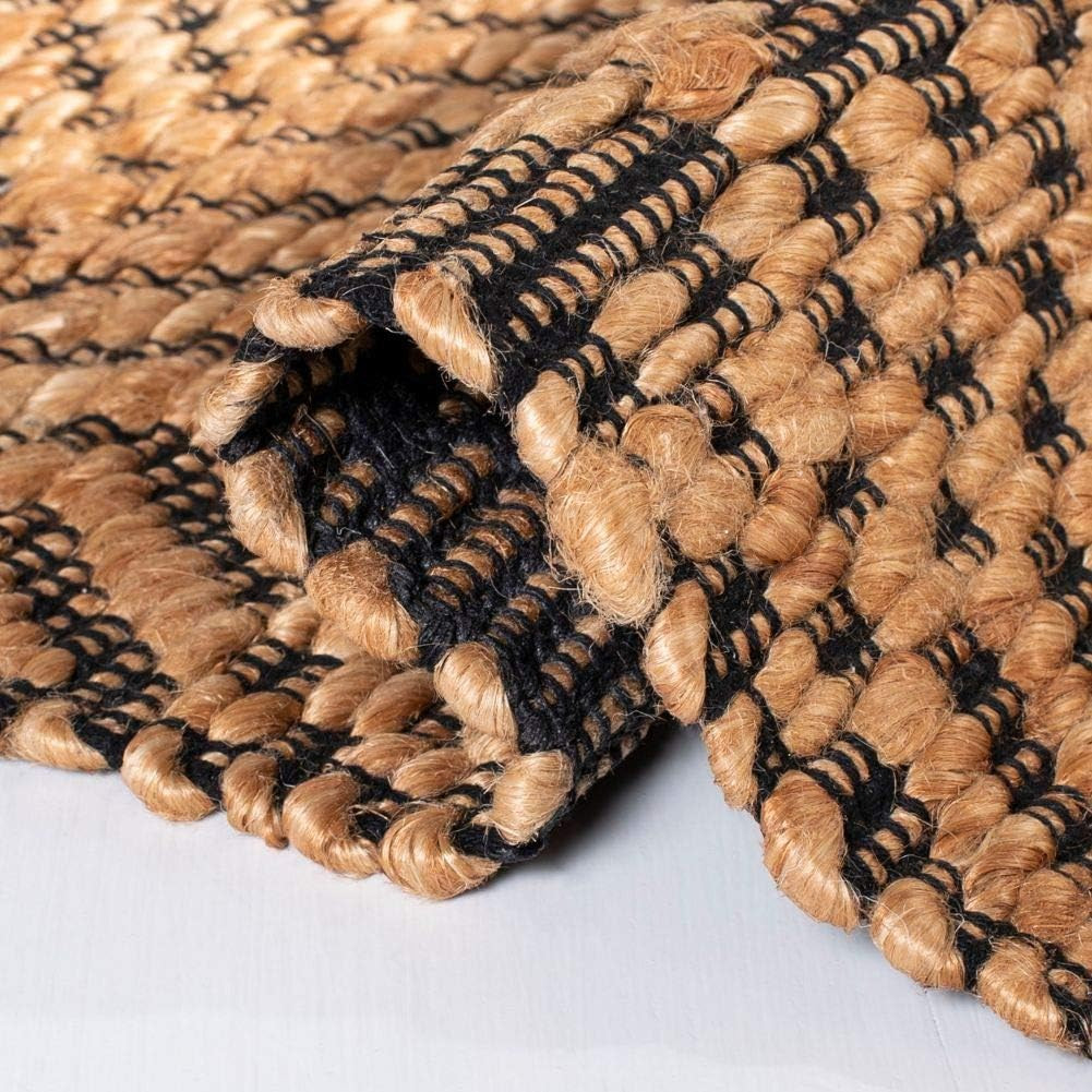 Handmade Jute Area Rug 8×10 – Boho Kilim Design in Natural & Black
