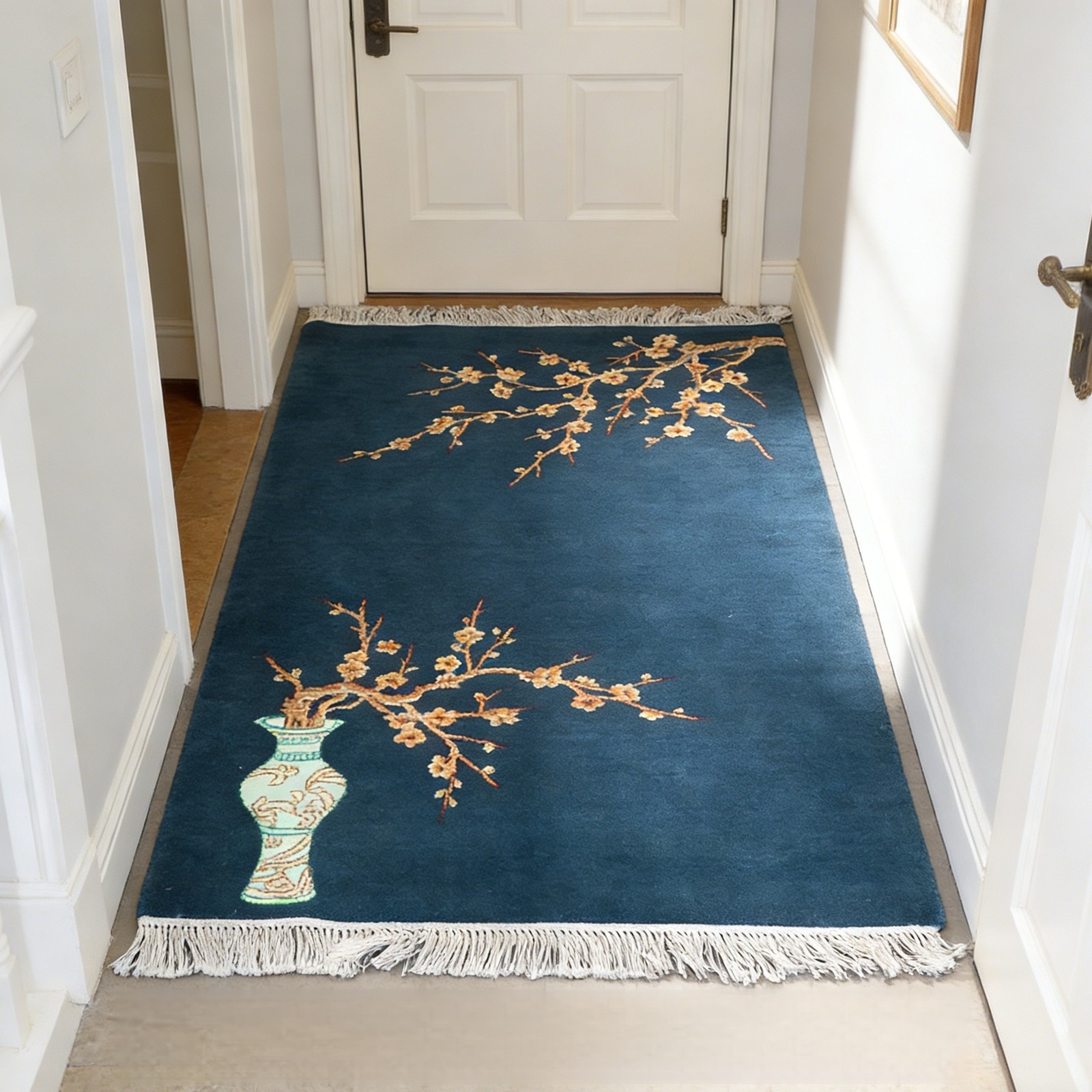 Zhiyi 3×4.7ft Handmade Wool Plum Blossom Area Rug No Glue Handwoven Carpet C12